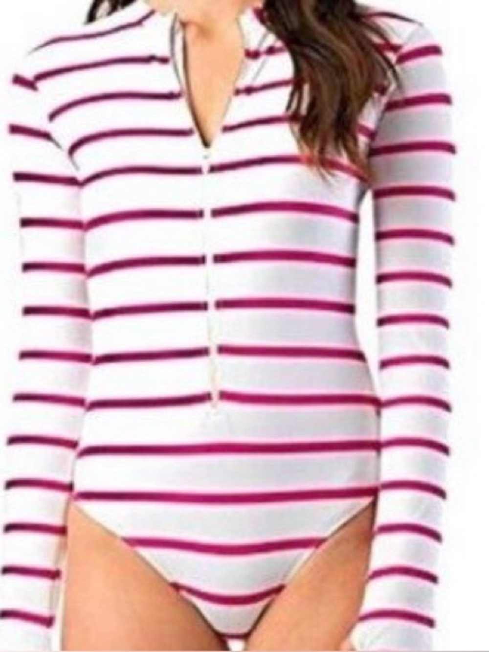 Mott50 White & Navy Striped Long-Sleeve Zip One-Piece
